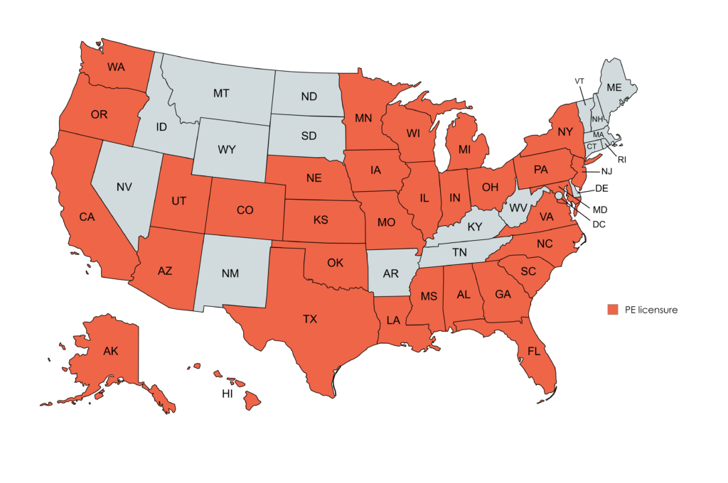 United States map showing various states highlighted in the color red.